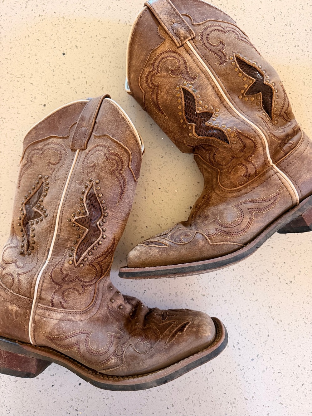 Laredo Brown and Black Leather Western Boot Pair